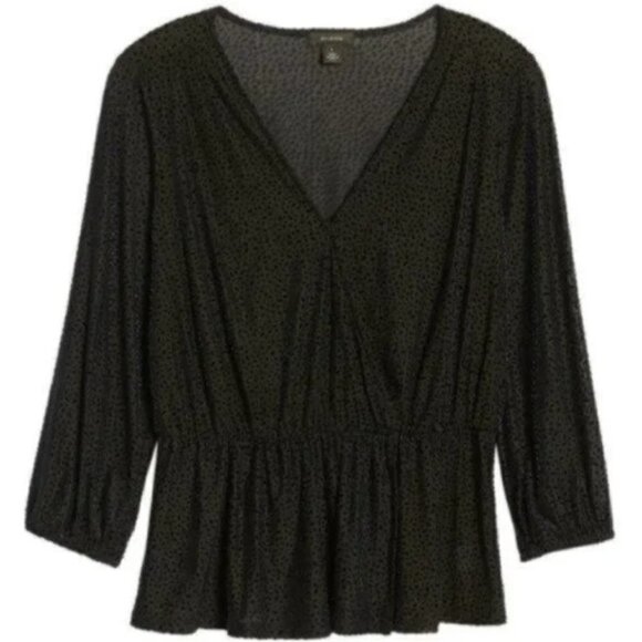 Halogen Flocked 3/4 Sleeve Peplum Top Navy Oval - Picture 5 of 16